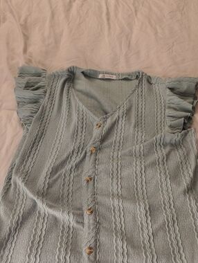 Cupshe Sage Green Textured V-Neck Button Top